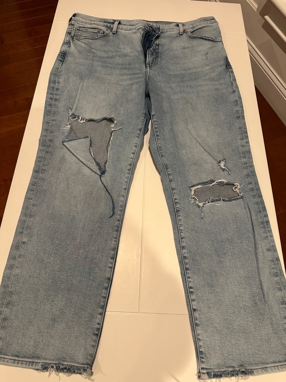 Express Light Wash Distressed Straight Leg Jeans